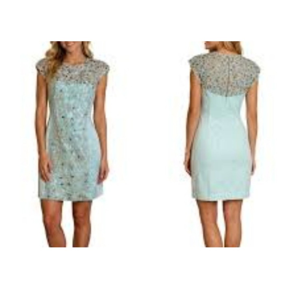 French Connection Embellished Sequin Jewel Encrusted Lace Mint Dress Formal 2